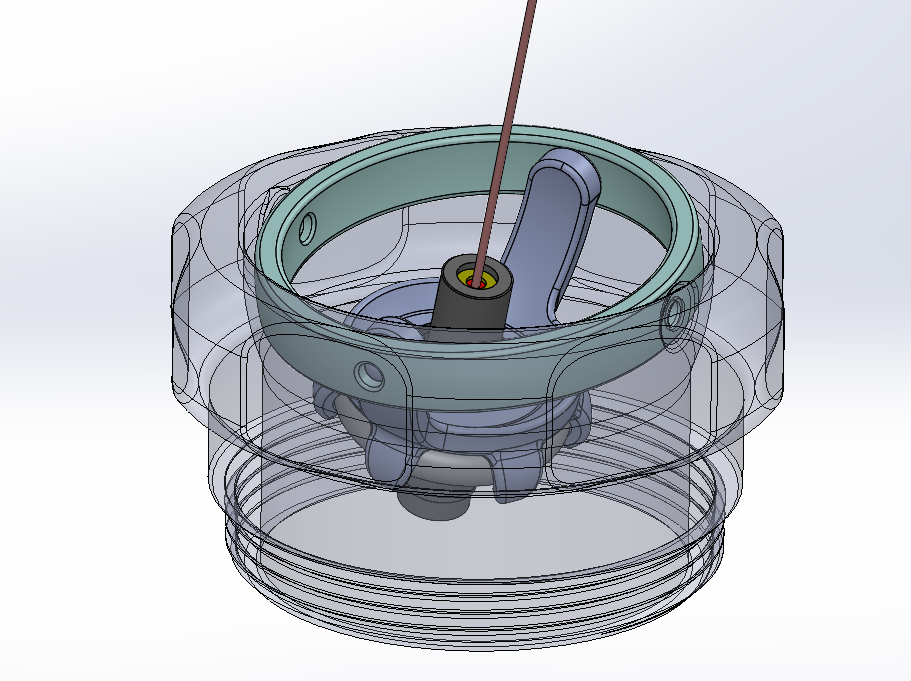 Cutaway CAD view of the Wizer Rizer's internal weighted gimbal that keeps the laser dead-vertical